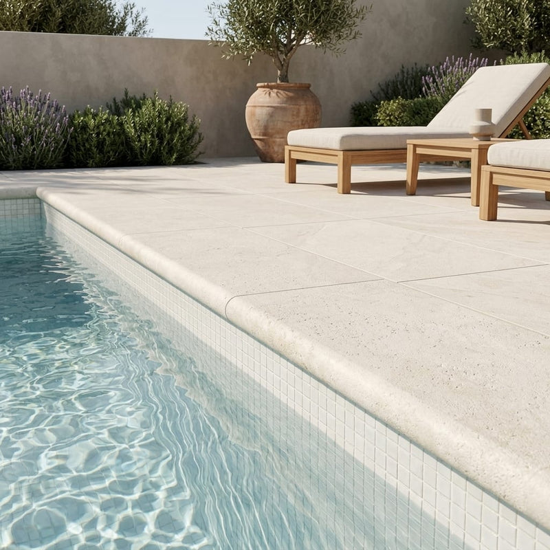 Antalya Cream Marble Leather (Sandblasted & Brushed) 16 x 24 x 2 Double Bullnose Coping 16x24 pool coping — Swimming Pool pool edge drop-face coping