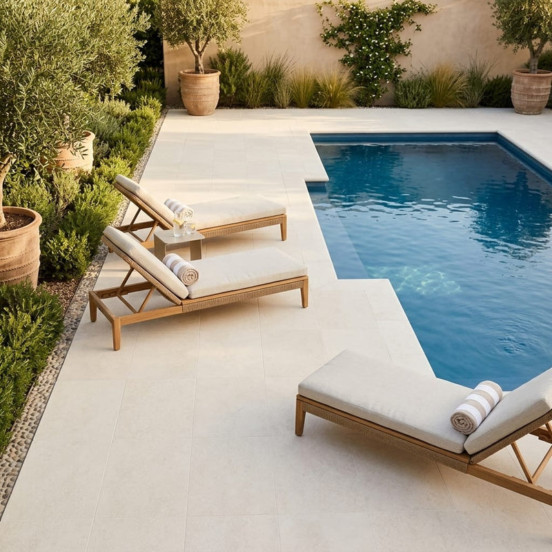 Antalya Cream Marble Leather (Sandblasted & Brushed) 16 x 24 x 2 Double Modern Coping 16x24 pool coping — Swimming Pool pool edge coping