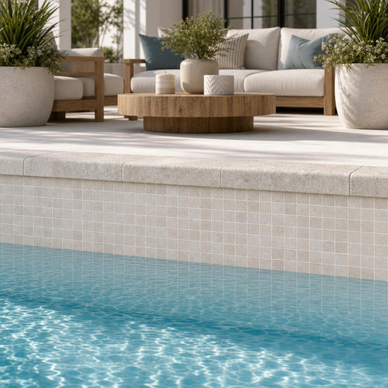 Antalya Cream Marble Leather (Sandblasted & Brushed) 4 x 12 x 2 Bullnose Coping 4x12 pool coping — Swimming Pool remodel pool edge
