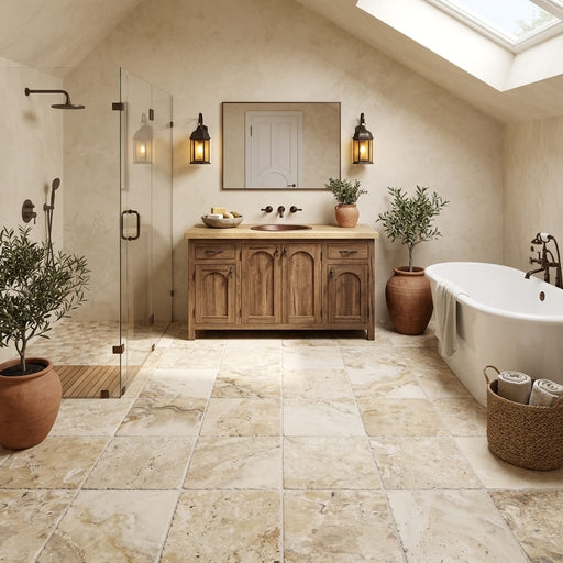 Antico Onyx 12x12 Antiqued (Hand-Tumbled) Travertine Tile — Bathroom floor