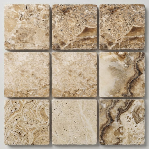 Antico Onyx 12x12 Antiqued (Hand-Tumbled) Travertine Tile close-up