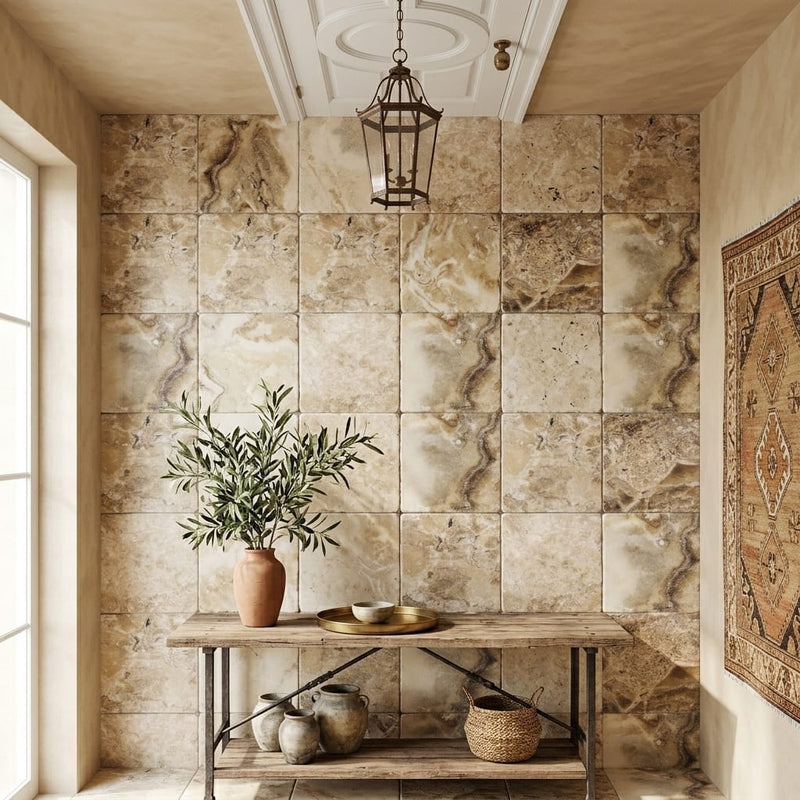 Antico Onyx 12x12 Antiqued (Hand-Tumbled) Travertine Tile — Hallway floor