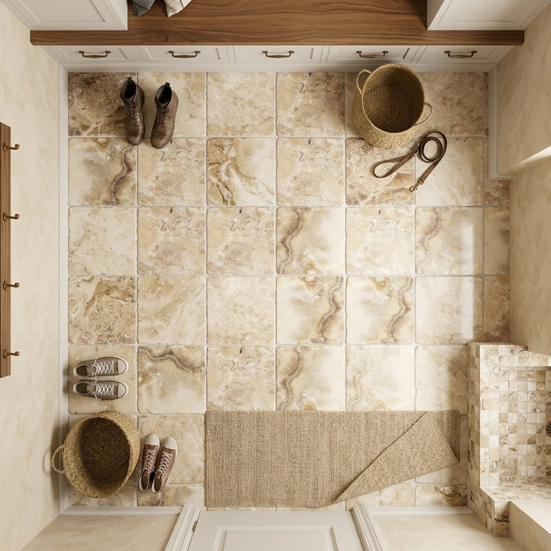 Antico Onyx 12x12 Antiqued (Hand-Tumbled) Travertine Tile — Mudroom floor