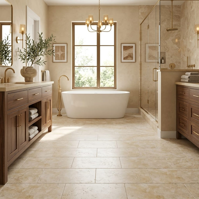 Antico Onyx 12x24 Filled & Honed Travertine Tile — Primary Bath floor