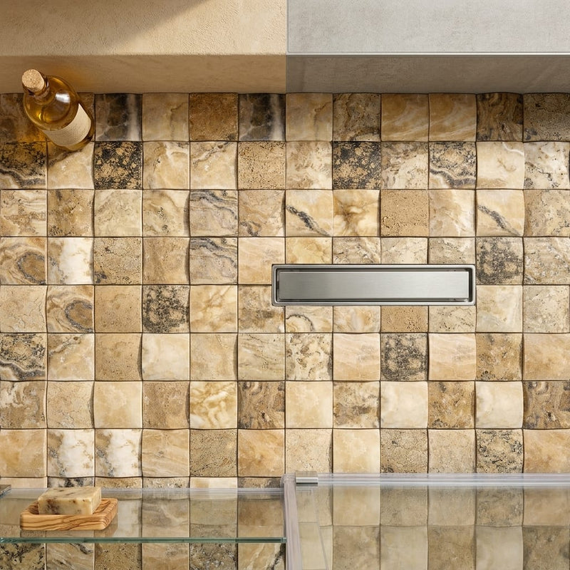 Antico Onyx 2x2 Round-Faced (CNC-Arched / Wavy) Travertine Mosaic — Bathroom shower floor