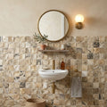 Antico Onyx 2x2 Round-Faced (CNC-Arched / Wavy) Travertine Mosaic — Powder Room wall