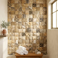 Antico Onyx 2x2 Round-Faced (CNC-Arched / Wavy) Travertine Mosaic — Spa spa interior