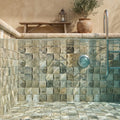 Antico Onyx 2x2 Round-Faced (CNC-Arched / Wavy) Travertine Mosaic — Swimming Pool pool interior tiling