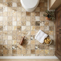 Antico Onyx 2x2 Tumbled Travertine Mosaic — Bathroom floor