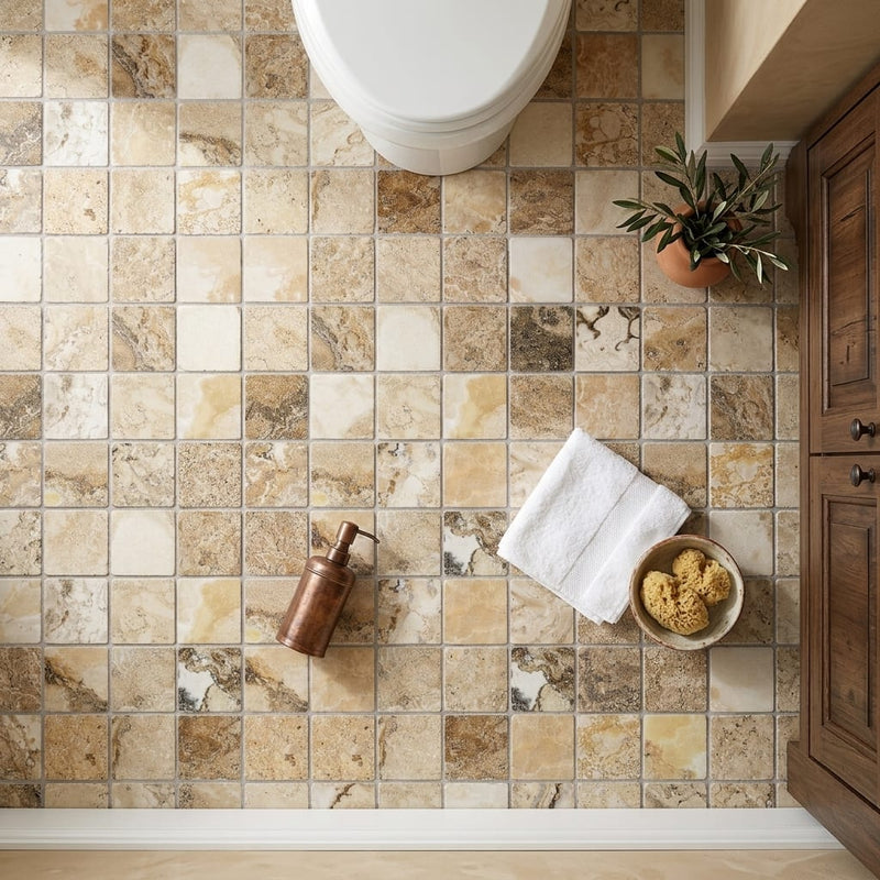 Antico Onyx 2x2 Tumbled Travertine Mosaic — Bathroom floor