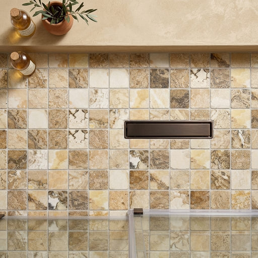 Antico Onyx 2x2 Tumbled Travertine Mosaic — Bathroom shower floor