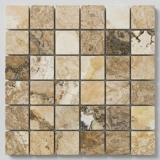 Antico Onyx 2x2 Tumbled Travertine Mosaic close-up