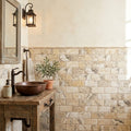 Antico Onyx 3x6 Tumbled Travertine Tile — Powder Room wainscot
