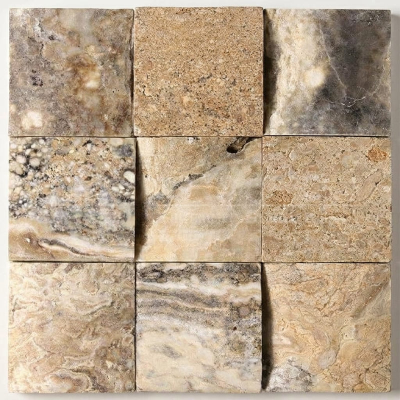 Antico Onyx 4x4 CNC-Arched (Round-face / Wavy) Travertine Tile close-up