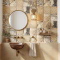 Antico Onyx 4x4 CNC-Arched (Round-face / Wavy) Travertine Tile — Powder Room wall