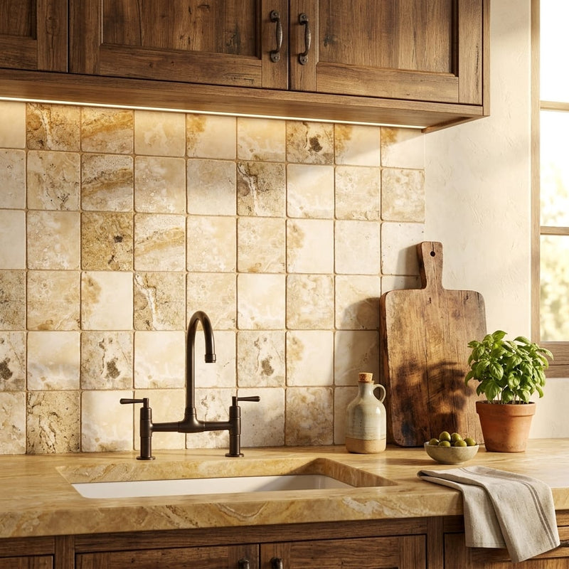 Antico Onyx 4x4 Tumbled Travertine Tile — Kitchen backsplash