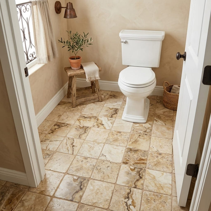 Antico Onyx 6x6 Tumbled Travertine Tile — Bathroom floor