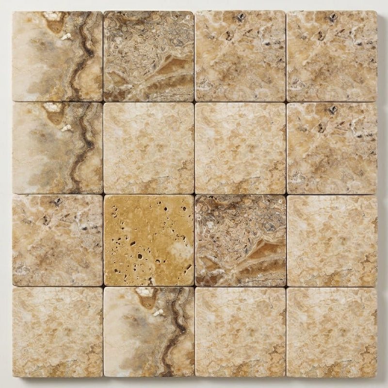 Antico Onyx 6x6 Tumbled Travertine Tile close-up
