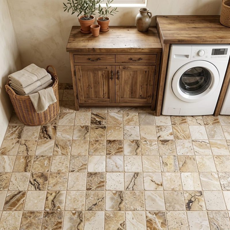 Antico Onyx 6x6 Tumbled Travertine Tile — Laundry Room floor