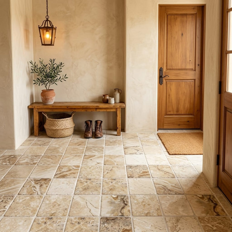 Antico Onyx 6x6 Tumbled Travertine Tile — Mudroom floor
