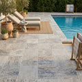 Antico Silver Travertine Paver 12x12 Tumbled 1.25 inch — Backyard pool deck