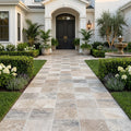 Antico Silver Travertine Paver 12x12 Tumbled 1.25 inch — Front Yard walkway