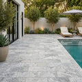Antico Silver Travertine Paver 6x12 Tumbled 1.25 inch — Backyard pool deck