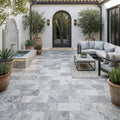 Antico Silver Travertine Paver 6x12 Tumbled 1.25 inch — Courtyard paving