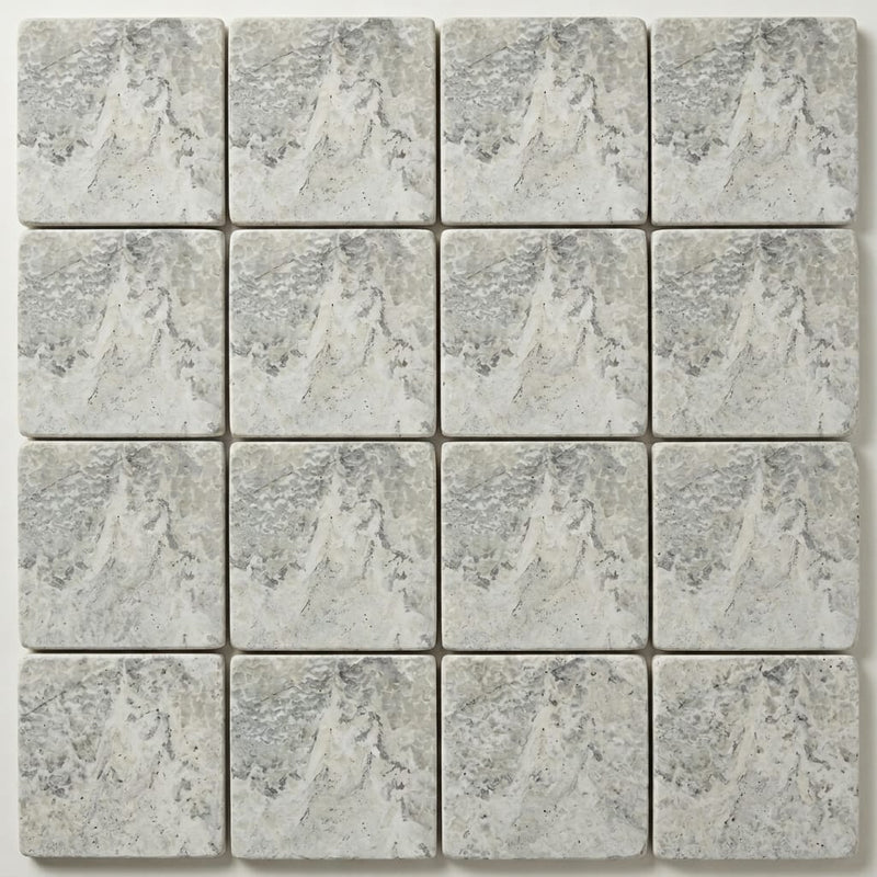 Antico Silver Travertine Paver 6x6 Tumbled 1.25 inch close-up