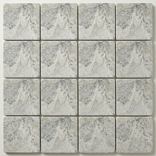 Antico Silver Travertine Paver 6x6 Tumbled 1.25 inch close-up