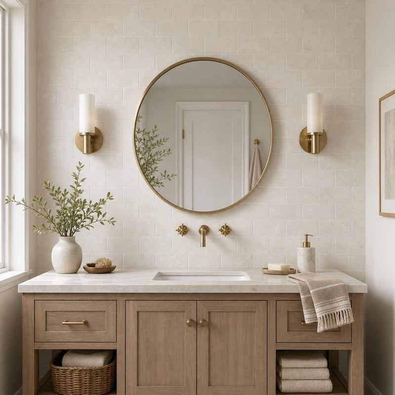 Antique Botticino 3x6 Tumbled Marble Tile — Bathroom wall