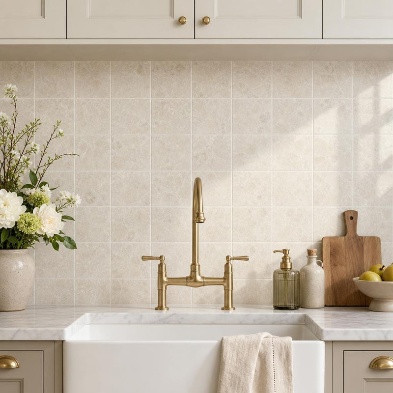 Antique Botticino 4x4 Tumbled Marble Tile — Kitchen backsplash