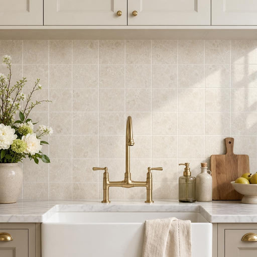Antique Botticino 4x4 Tumbled Marble Tile — Kitchen backsplash