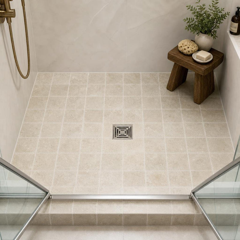 Antique Botticino 6x6 Tumbled Marble Tile — Bathroom shower floor