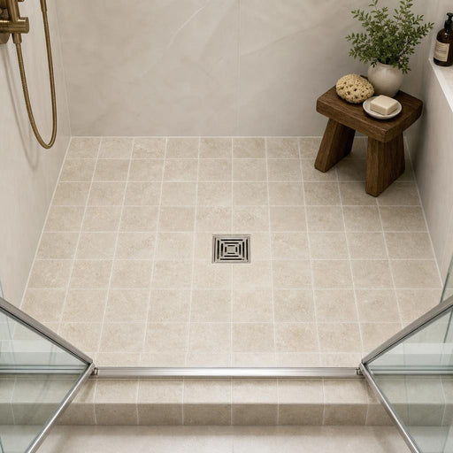 Antique Botticino 6x6 Tumbled Marble Tile — Bathroom shower floor
