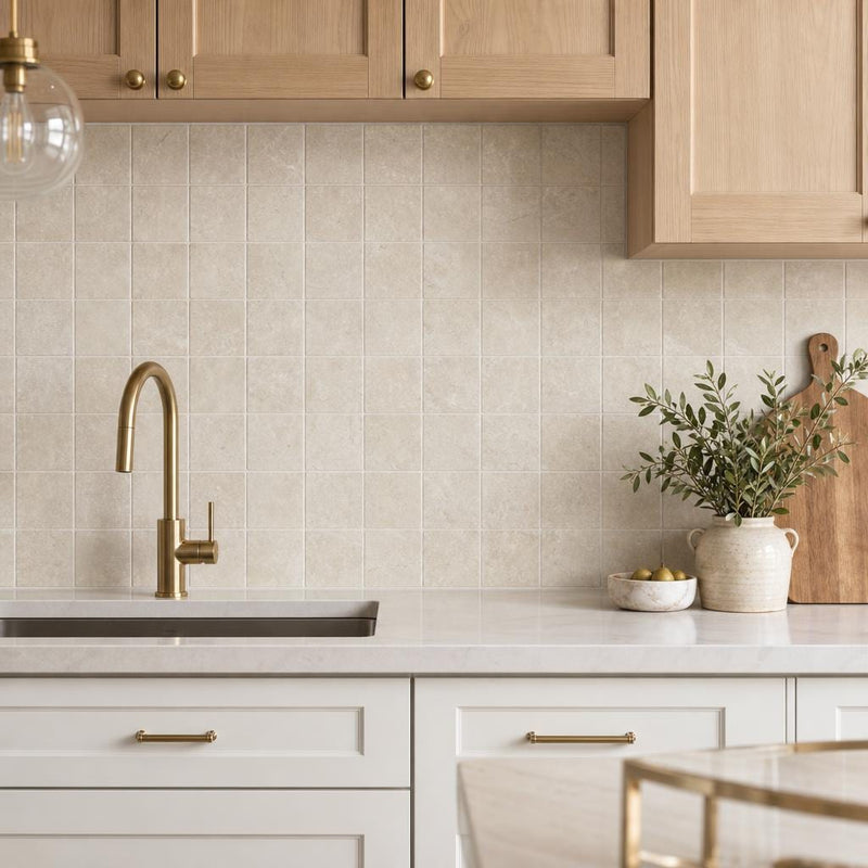 Antique Botticino 6x6 Tumbled Marble Tile — Kitchen backsplash