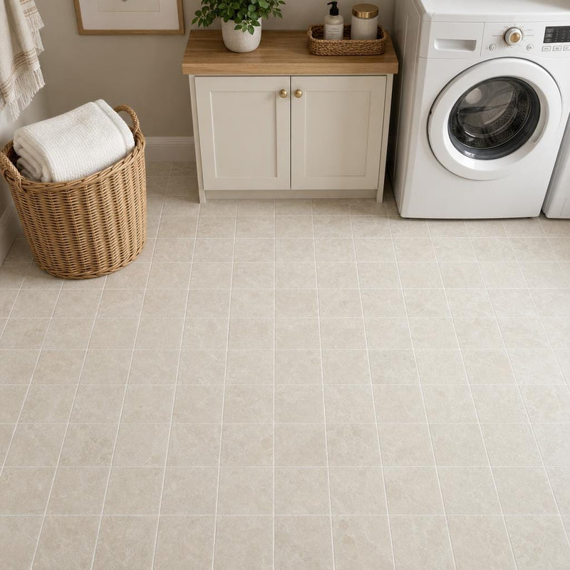 Antique Botticino 6x6 Tumbled Marble Tile — Laundry Room floor