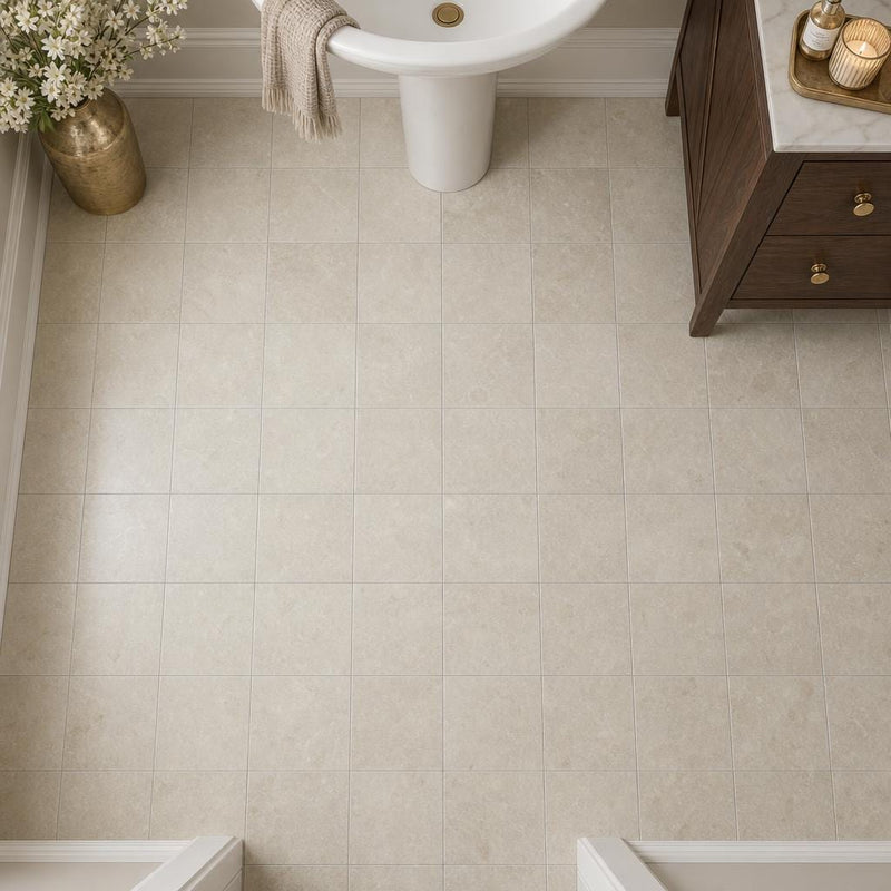 Antique Botticino 6x6 Tumbled Marble Tile — Powder Room floor