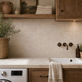 Antique Classico 3x6 Subway Tumbled Travertine Tile — Laundry Room backsplash
