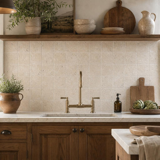 Antique Classico 4x4 Tumbled Travertine Tile — Kitchen backsplash