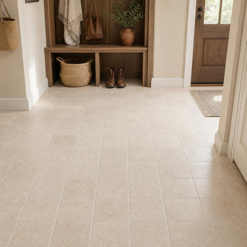 Antique Classico 6x6 Tumbled Travertine Tile — Mudroom floor