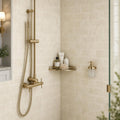 Antique Crema Marfil 3x6 Tumbled Marble Tile — Bathroom shower wall