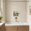 Antique Crema Marfil 3x6 Tumbled Marble Tile — Bathroom tub surround