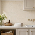 Antique Crema Marfil 3x6 Tumbled Marble Tile — Laundry Room backsplash