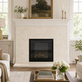 Antique Crema Marfil 3x6 Tumbled Marble Tile — Living Room fireplace surround