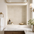 Antique Crema Marfil 4x4 Tumbled Marble Tile — Bathroom niche