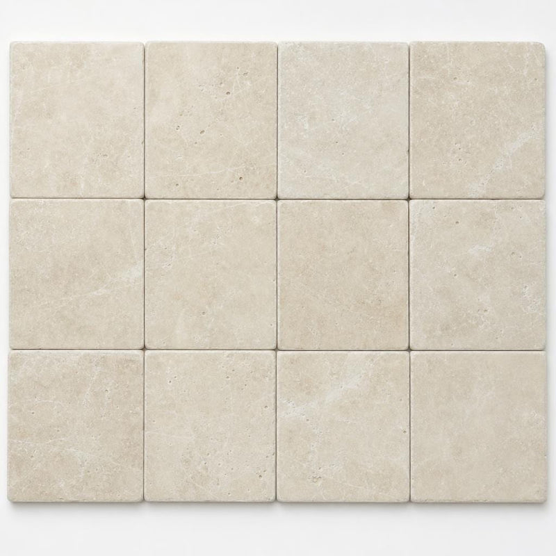 Antique Crema Marfil 4x4 Tumbled Marble Tile close-up