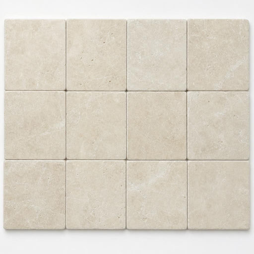 Antique Crema Marfil 4x4 Tumbled Marble Tile close-up