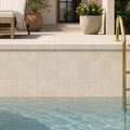Antique Crema Marfil 4x4 Tumbled Marble Tile — Swimming Pool waterline