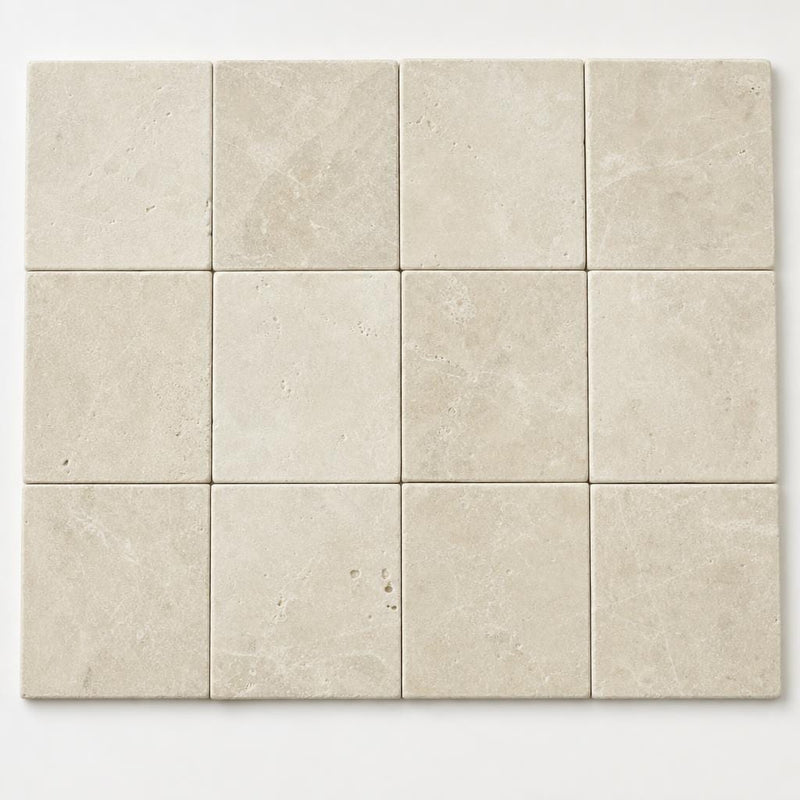Antique Crema Marfil 6x6 Tumbled Marble Tile close-up